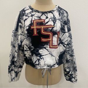 Florida State Seminoles FSU Womens Black Tie Dye Crop Crew Sweatshirt